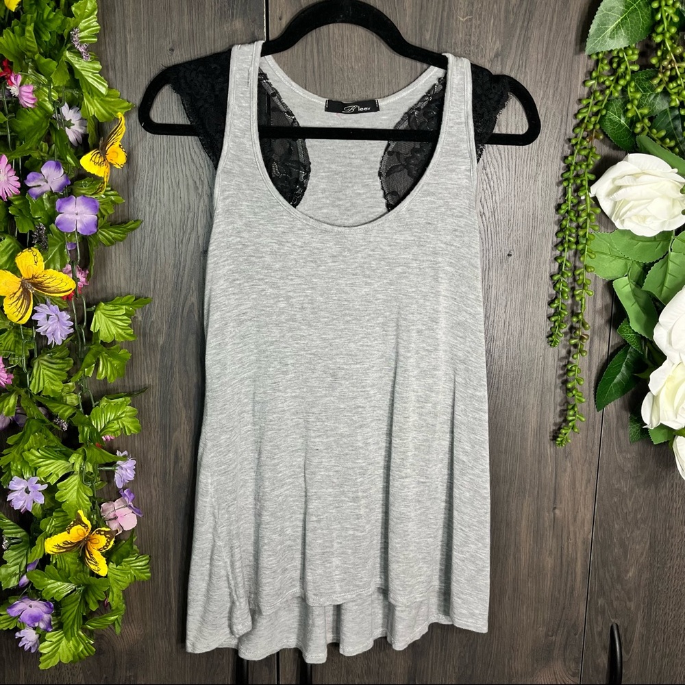 🌼3/$30🌼B'Leev Cap Lace Sleeved Flowy Grey Top Size Medium - Picture 2 of 15